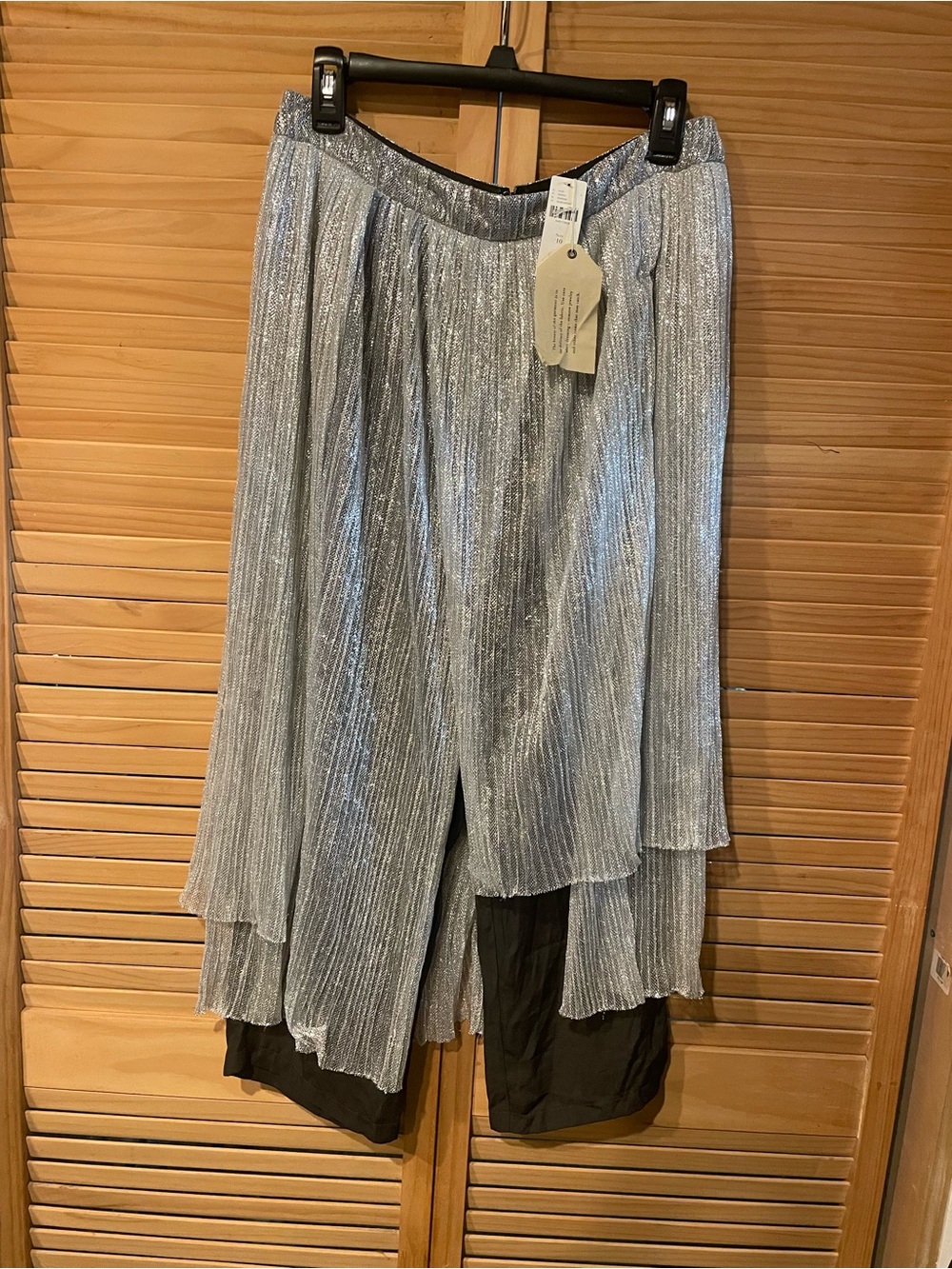 Maeve Silver Metallic Asymmetrical skirted pant